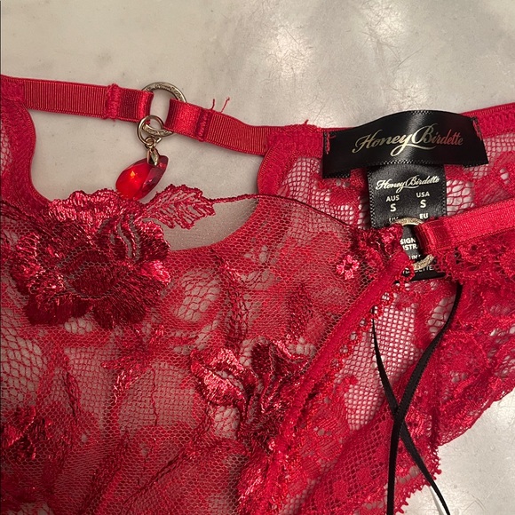 Honey Birdette Whitney brief Red Lace Panties small NWT - Picture 3 of 7